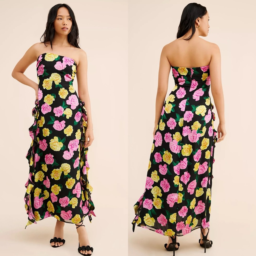 For Love & Lemons Madison Floral Strapless Maxi Dress